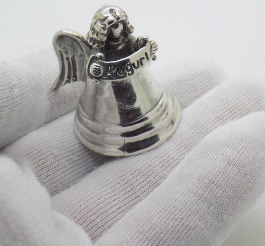 Vintage Italian Handmade Sterling Silver 925 Christmas Decoration Angel Bell