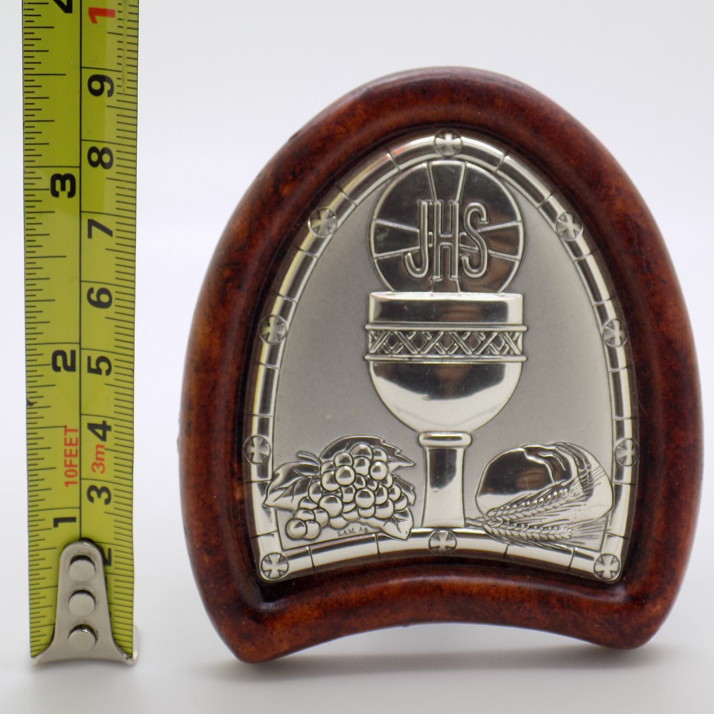 Vintage Italian Handmade Silver Lamina Sheet JHS Christian Icon (Small Defect)