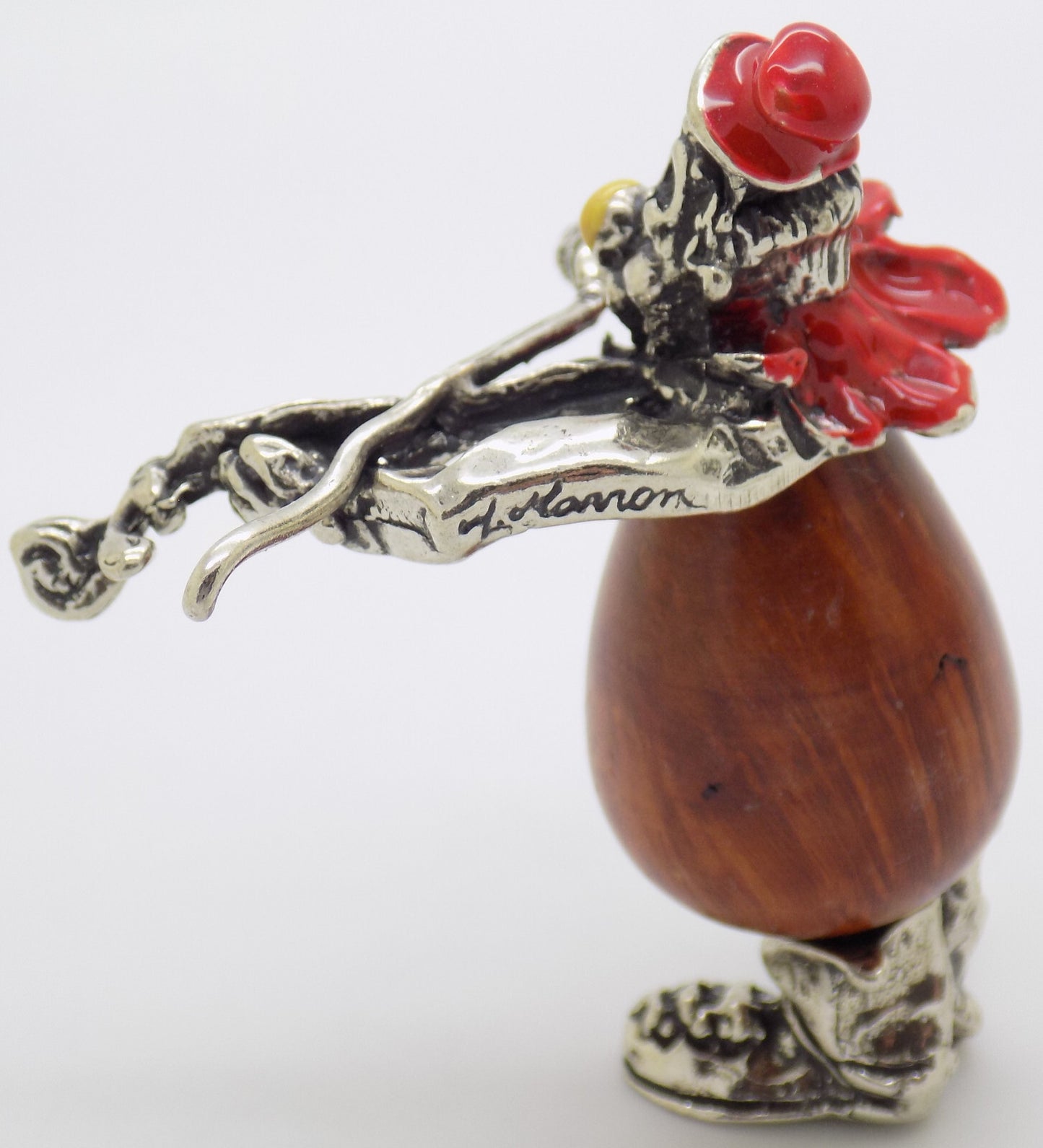 Vintage Italian Handmade Genuine Silver & Wood Clown w/t Violin Figurine