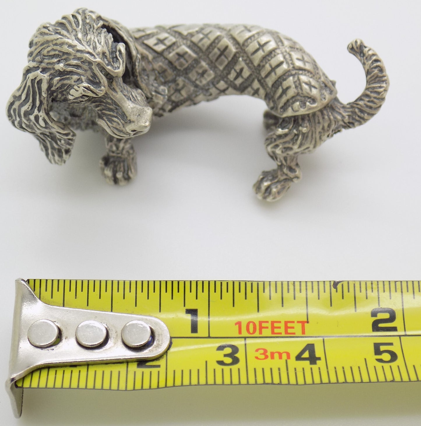 Vintage Italy Handmade 800 Silver Sausage Dachshund Dog LARGE Figurine