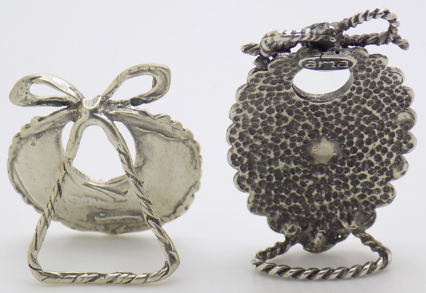 Vintage Italian Handmade Genuine Silver .800 Two Baby Bibs Figurines Miniatures