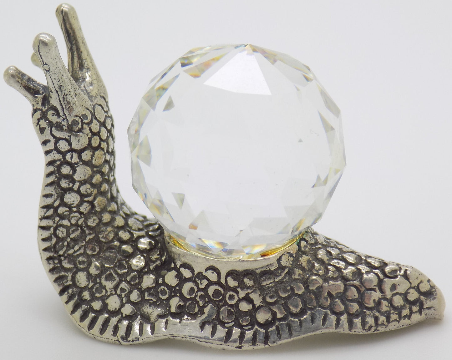 Vintage Italian Handmade Genuine Silver .800 & Crystal LIFE SIZE Snail Figurine