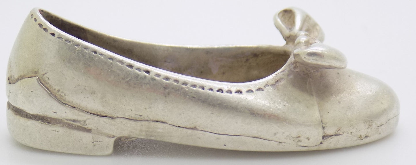 Vintage Italian Handmade Silver Shoe w/t Ribbon Dollhouse Miniature Collectible