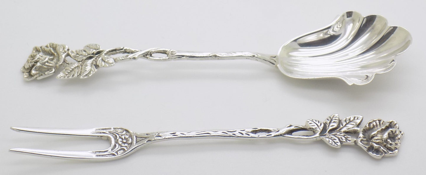 Vintage Swedish 830 Silver Fork & Spoon Set Rose Design 1965 Rolf Nilsson