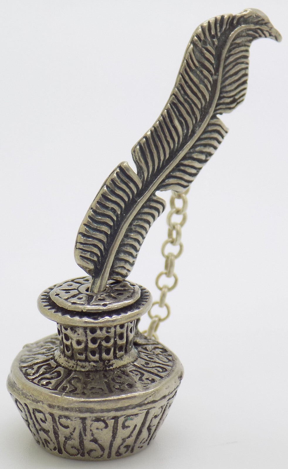 Vintage Italian Handmade Genuine Silver .800 Pen & Inkwell Dollhouse Miniature