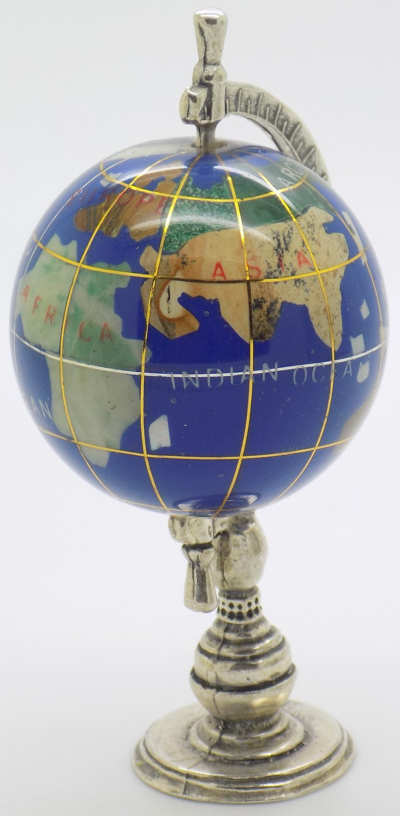 Vintage Italian Silver & Porcelain Rotating Globe Large Figurine made in Tuscany