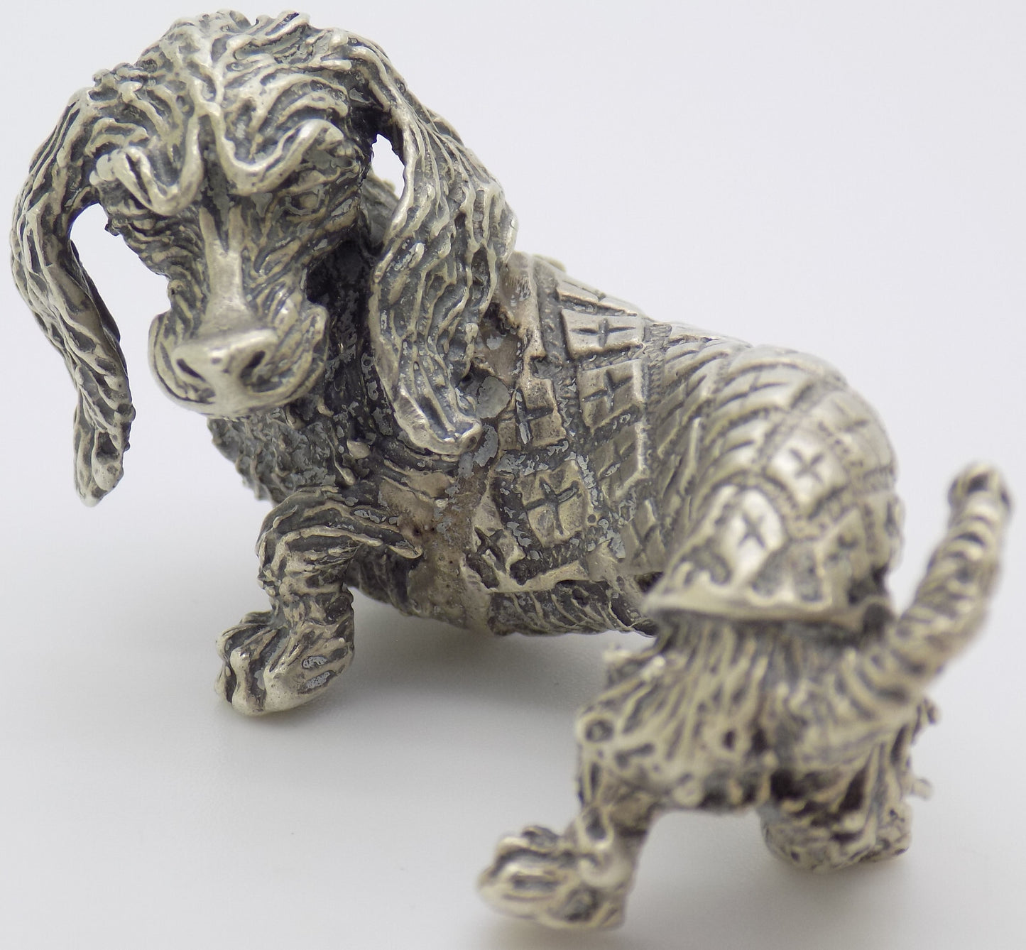 Vintage Italy Handmade 800 Silver Sausage Dachshund Dog LARGE Figurine