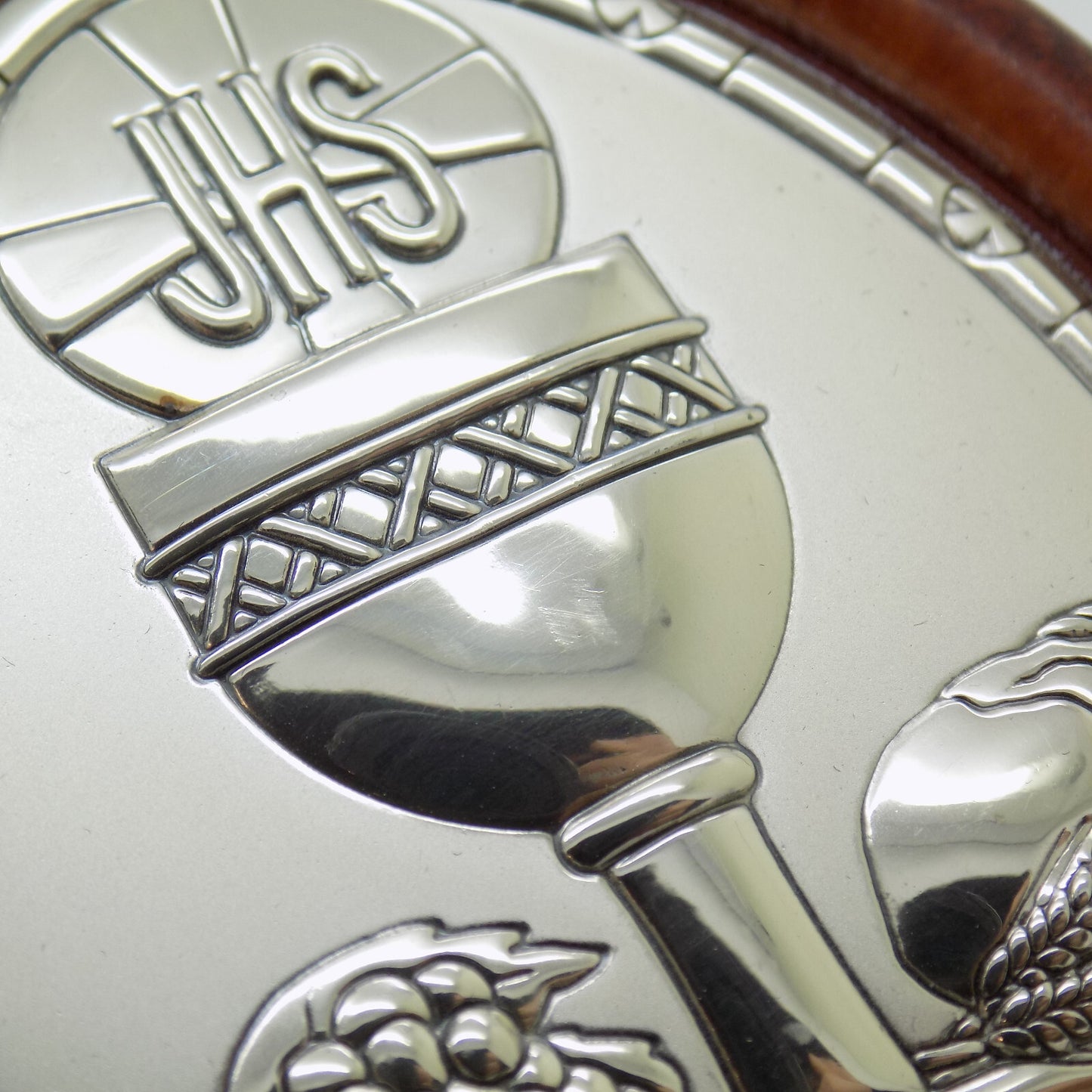 Vintage Italian Handmade Silver Lamina Sheet JHS Christian Icon (Small Defect)