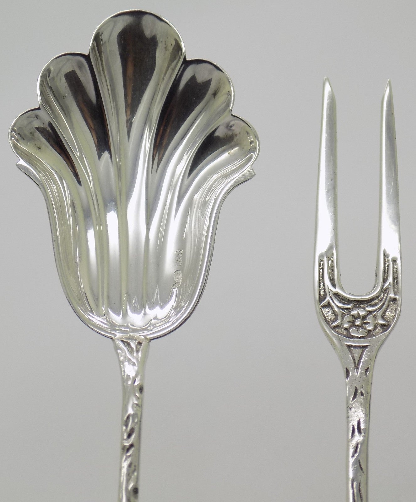 Vintage Swedish 830 Silver Fork & Spoon Set Rose Design 1965 Rolf Nilsson