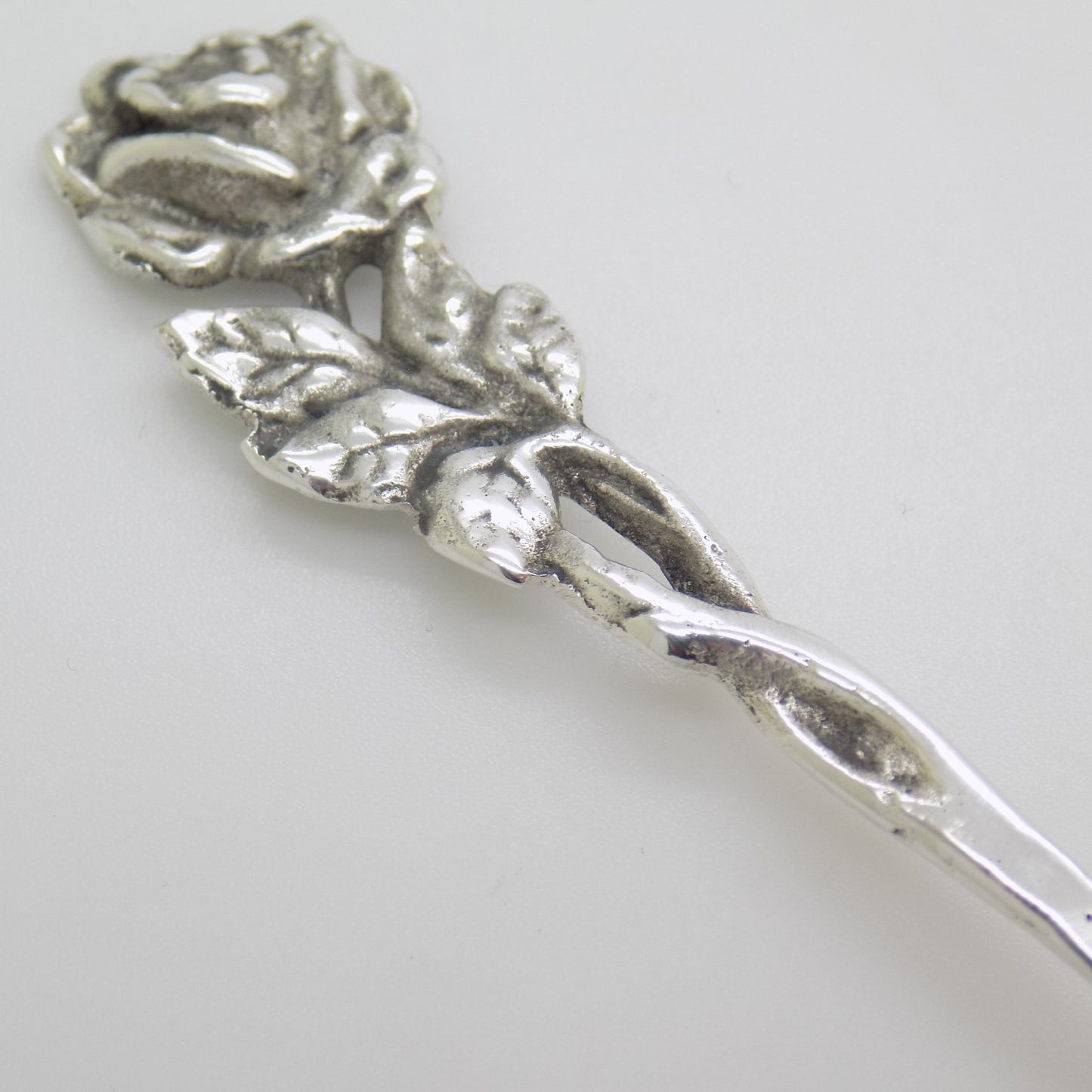 Vintage Swedish Solid Silver Rose Handle Sugar Spoon Tre Kronor Hallmark 1969
