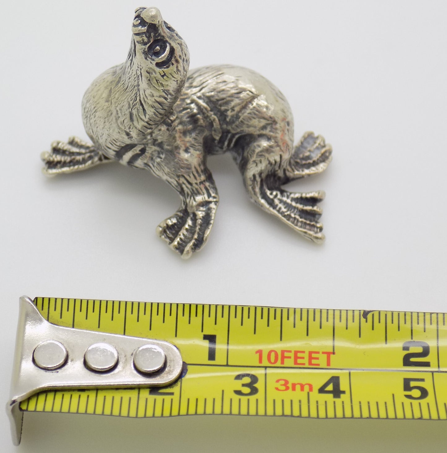 Vintage Italian Handmade Genuine Silver Detailed Seal Figurine RARE Miniature