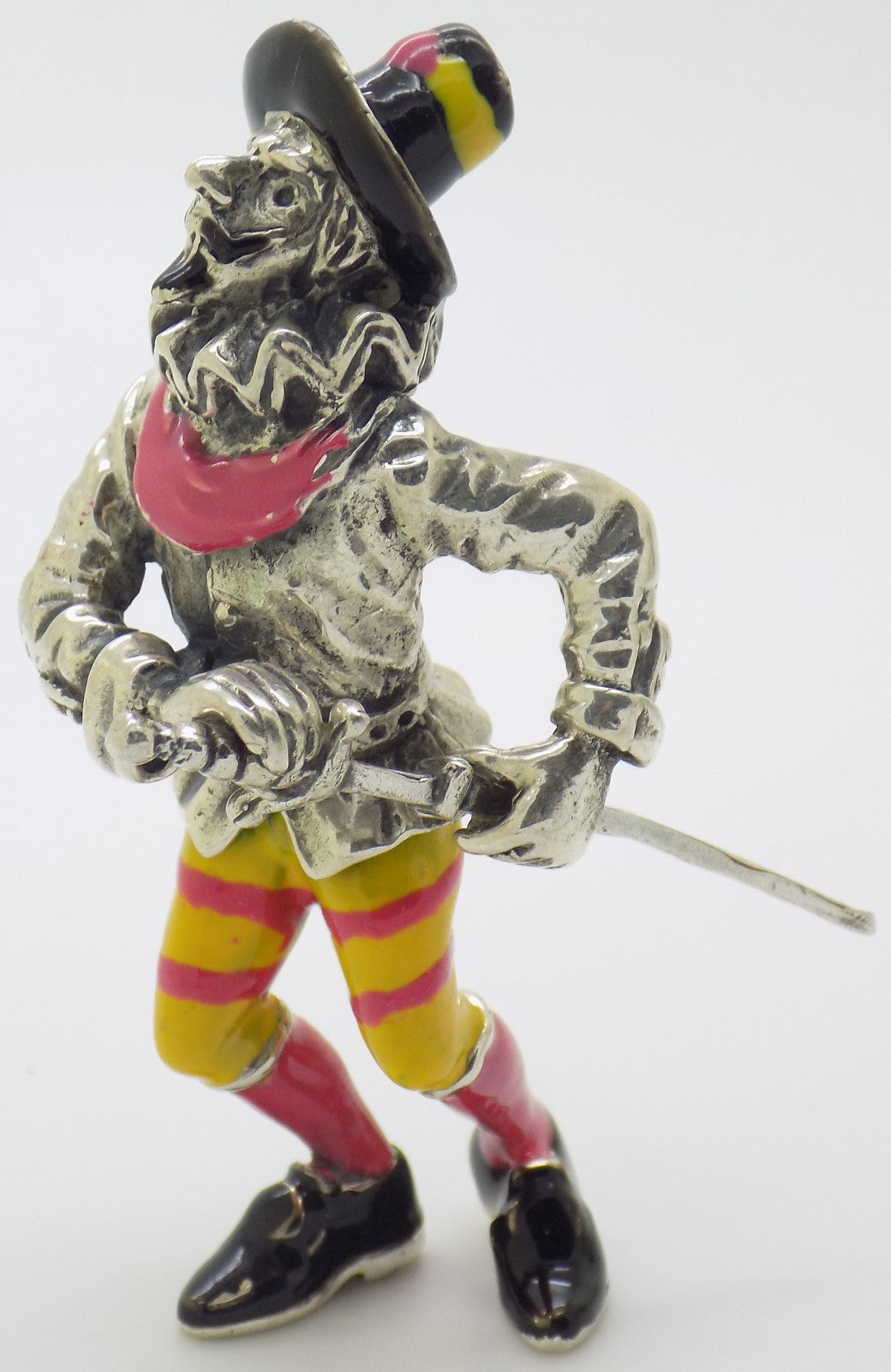 Vintage Italian Silver 800 Angini Enameled Capitan Spaventa Figurine Tuscany