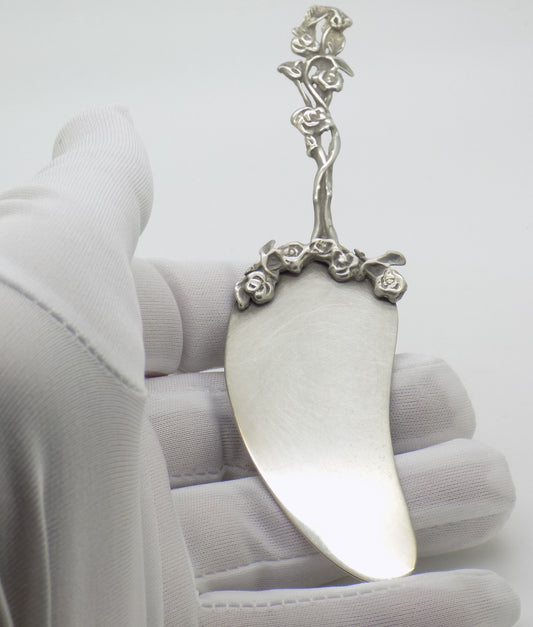 Vintage Italian Silver Small Cake Server Rose Pattern Handmade 800 Silver