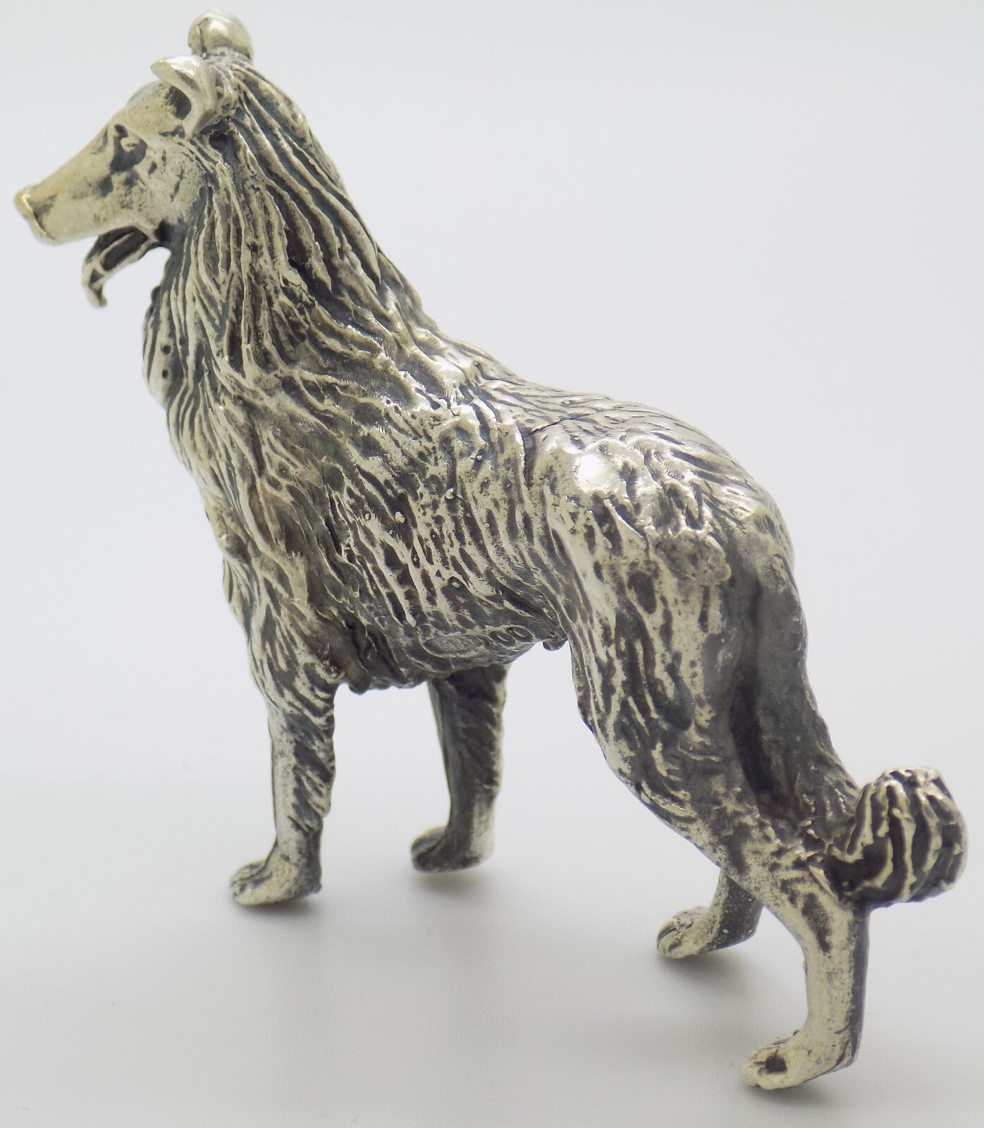 Vintage Italian 800 Silver Collie Dog Rare Figurine Large Arezzo Tuscany 1970s