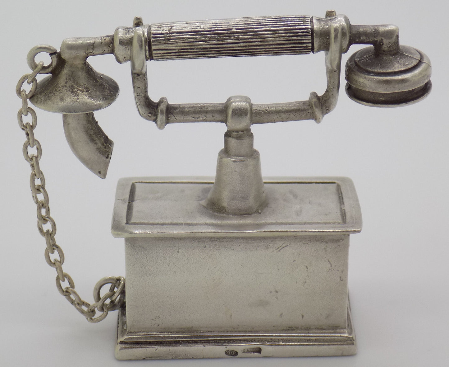 Vintage Italian Silver Old Phone Figurine Arezzo Tuscany 1980s 1990s