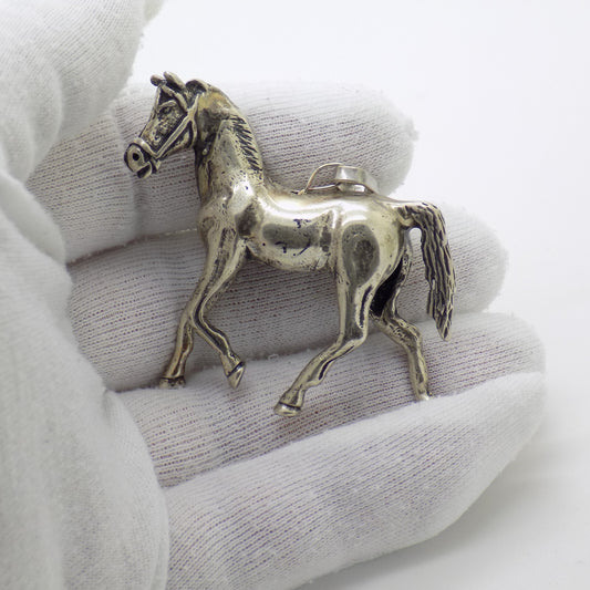 Large Vintage Italian Sterling Silver Horse Pendant Figurine 925 Udine 1970s