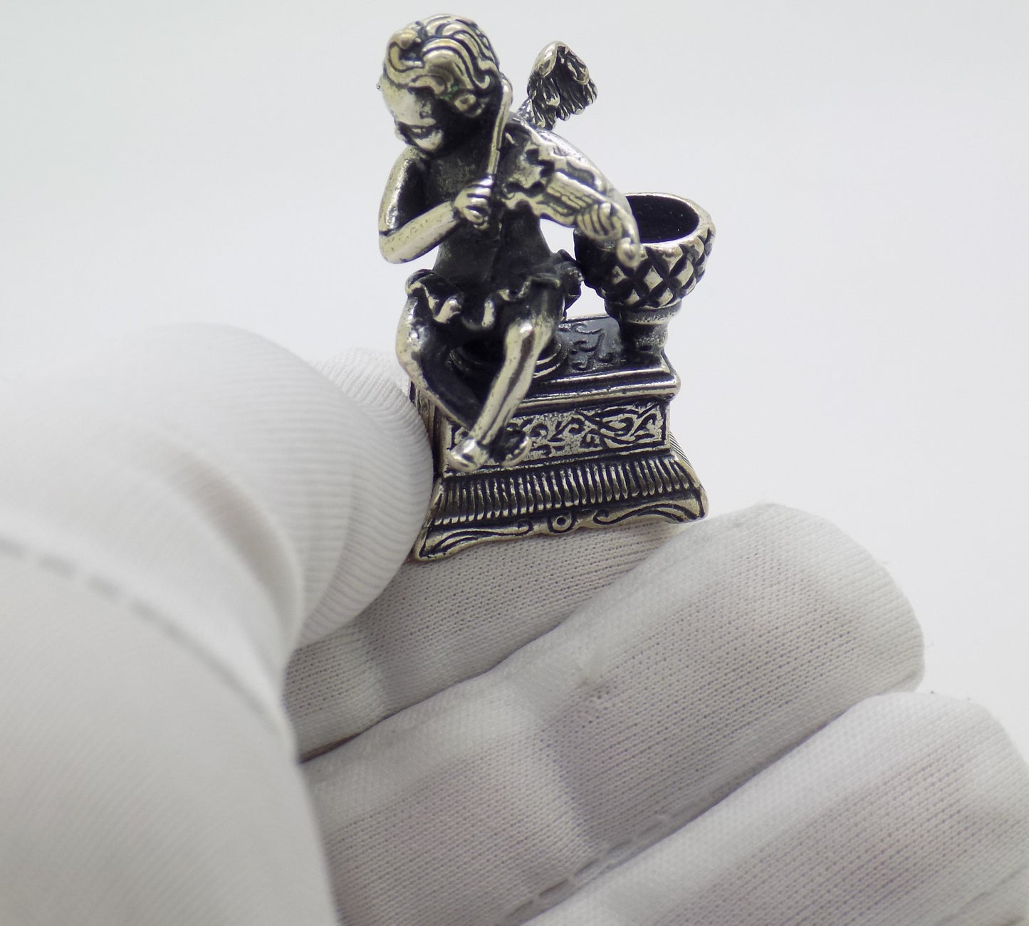 Vintage Italian Silver Angel with Violin Candle Holder Handmade Small 800 Silver