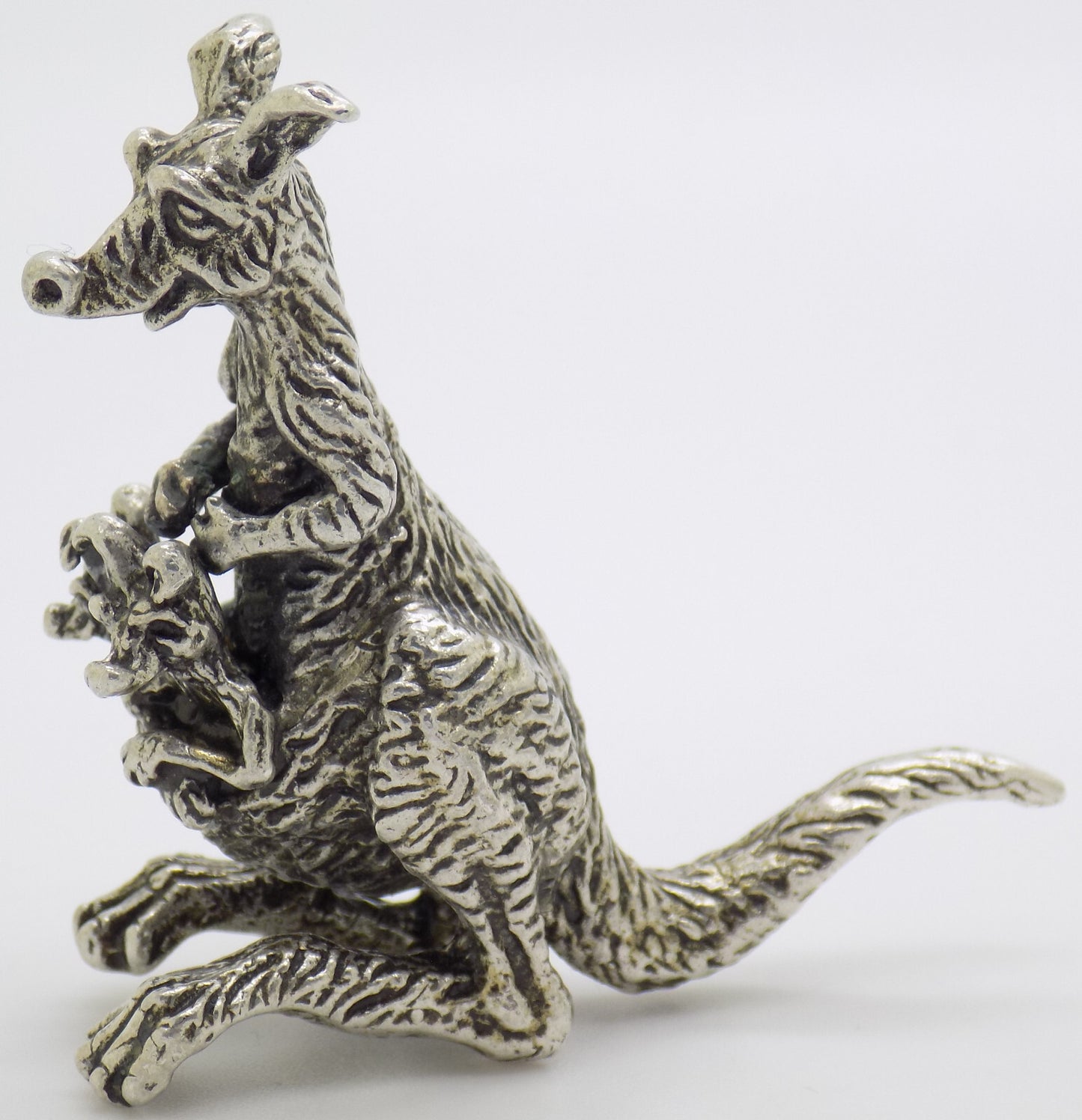 Vintage Italian Handmade Genuine Silver RARE Kangaroo with Two Joeys Figurine