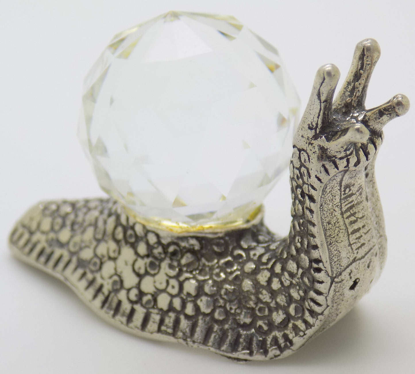 Vintage Italian Handmade Genuine Silver .800 & Crystal LIFE SIZE Snail Figurine
