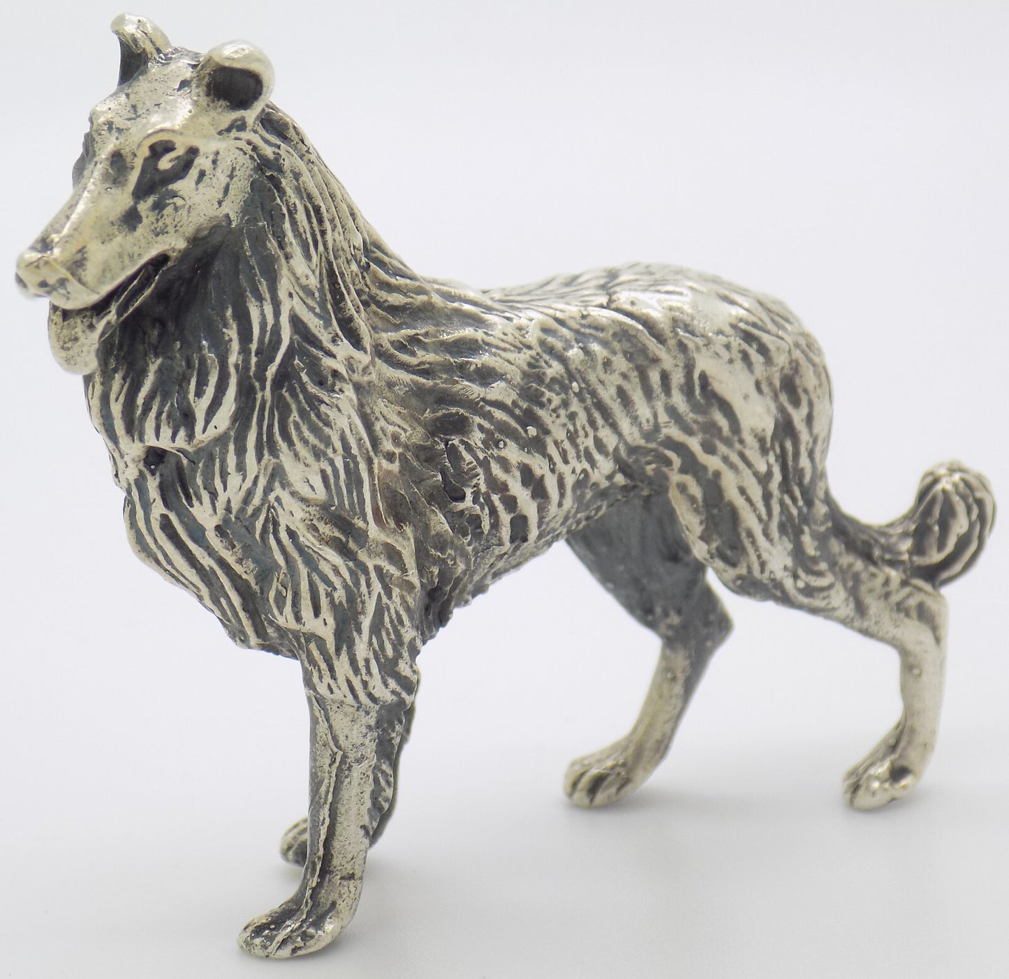 Vintage Italian 800 Silver Collie Dog Rare Figurine Large Arezzo Tuscany 1970s