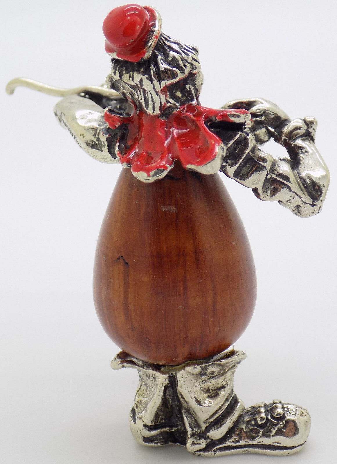 Vintage Italian Handmade Genuine Silver & Wood Clown w/t Violin Figurine