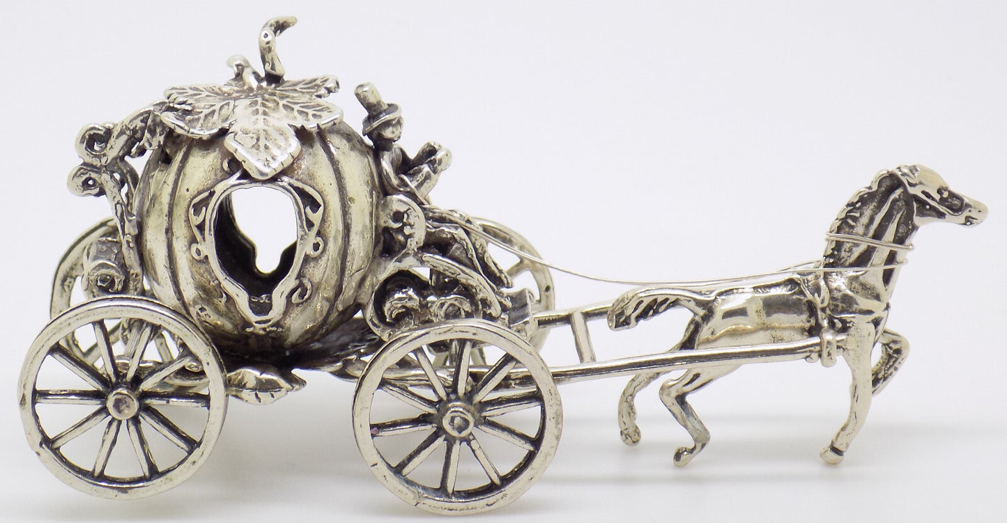Vintage Italian Handmade Genuine Silver Cinderella Princess Carriage Figurine