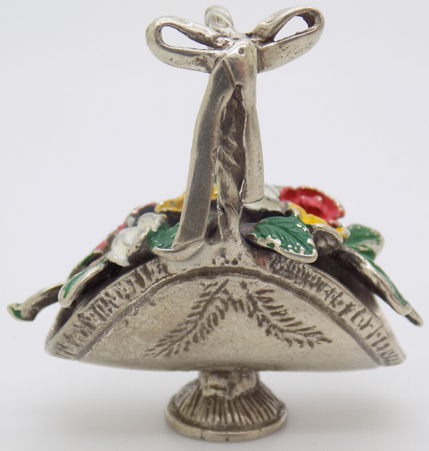 Vintage Italian Handmade Genuine Silver Flower Basket RARE Dolhouse Miniature