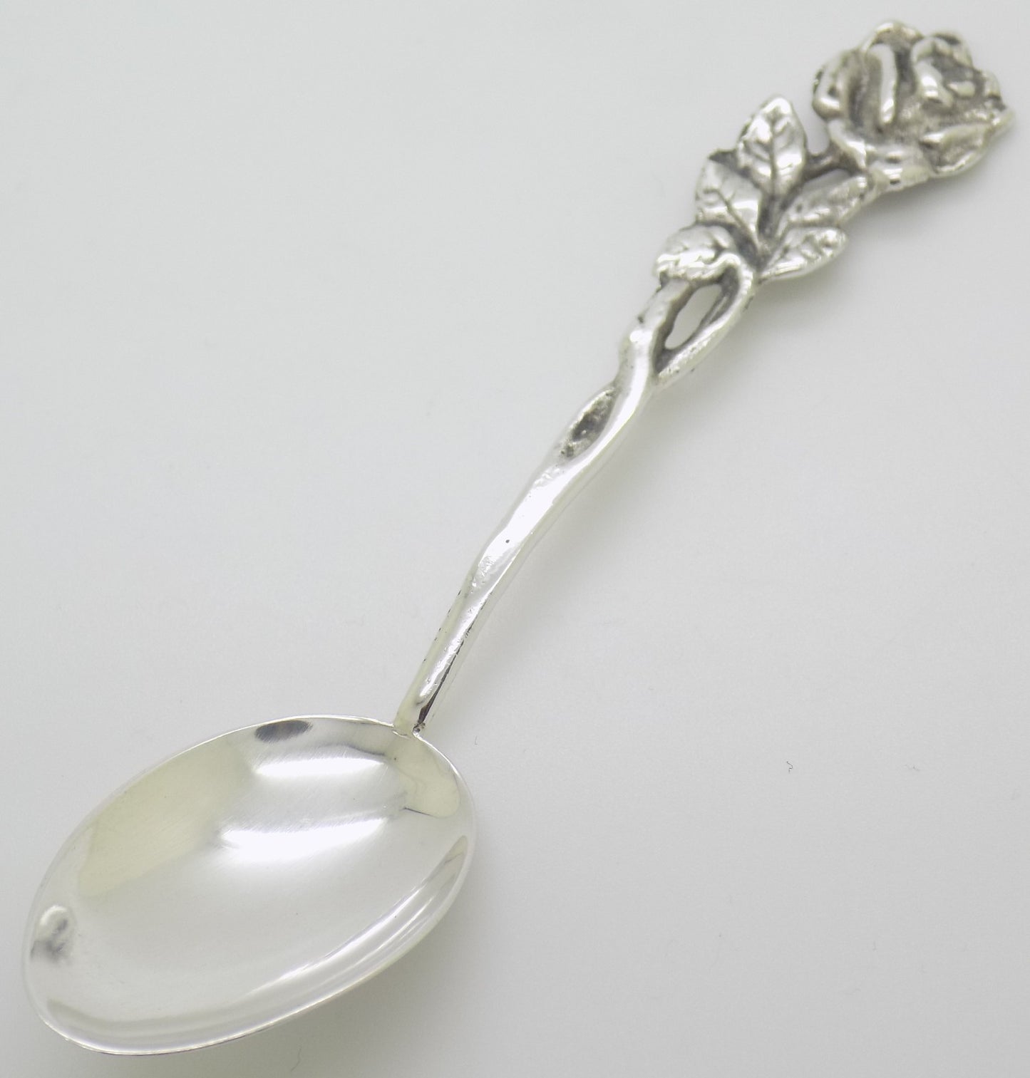 Vintage Swedish Solid Silver Rose Handle Sugar Spoon Tre Kronor Hallmark 1969