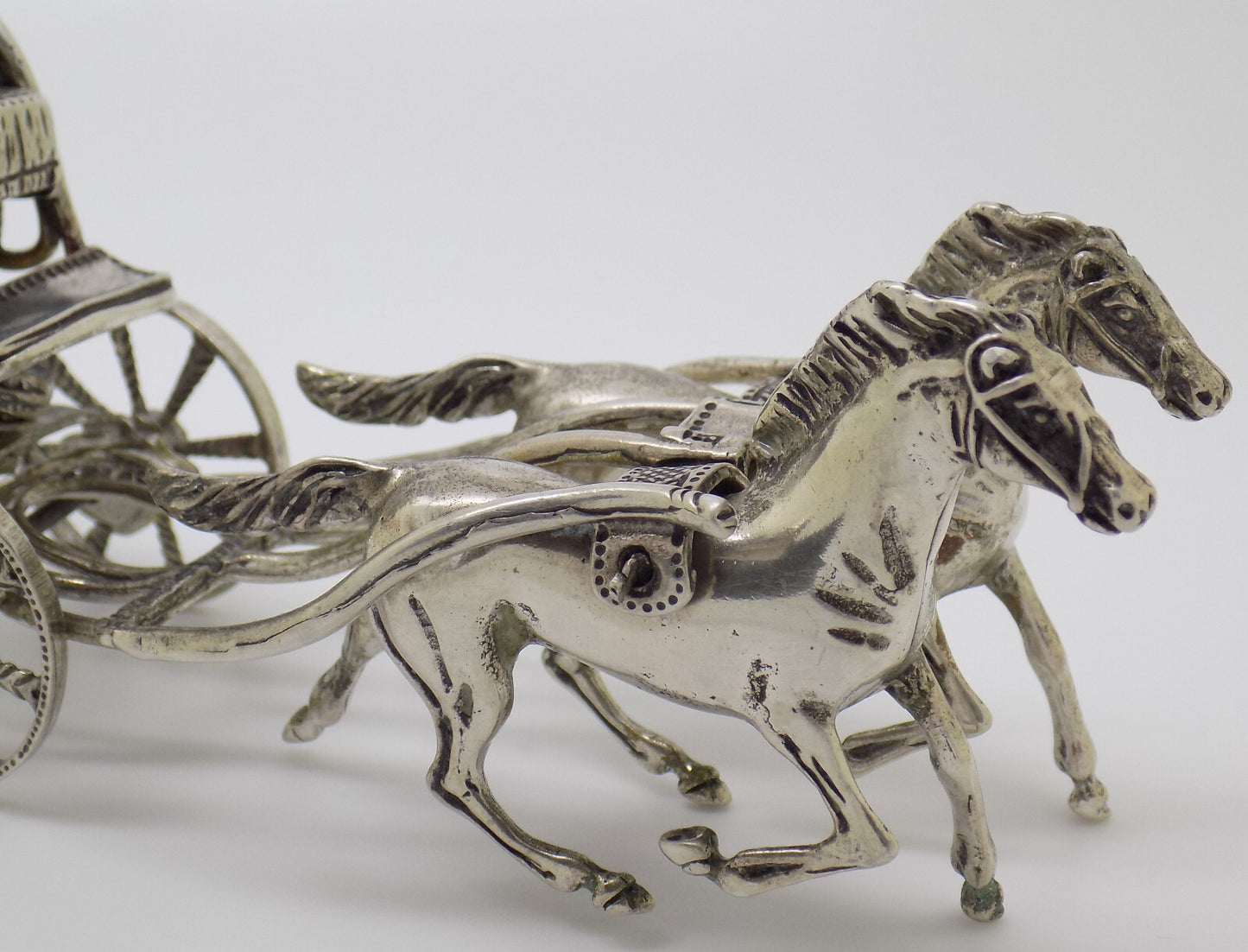 Vintage Italian Handmade Genuine Silver Large Royal Carriage w/t Horses Statue