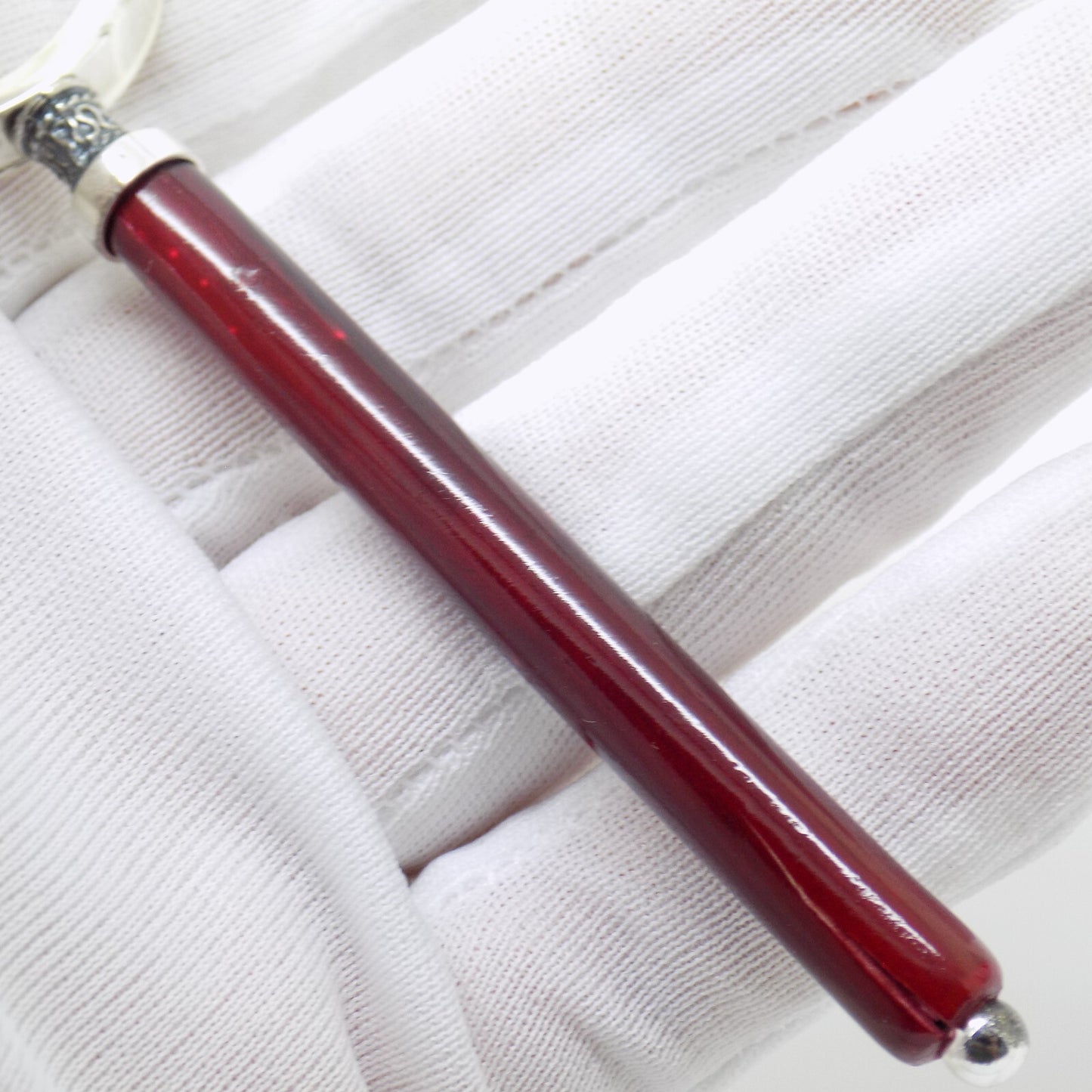 Vintage Italian Handmade Genuine Silver Purse Magnifier with Wooden Handle