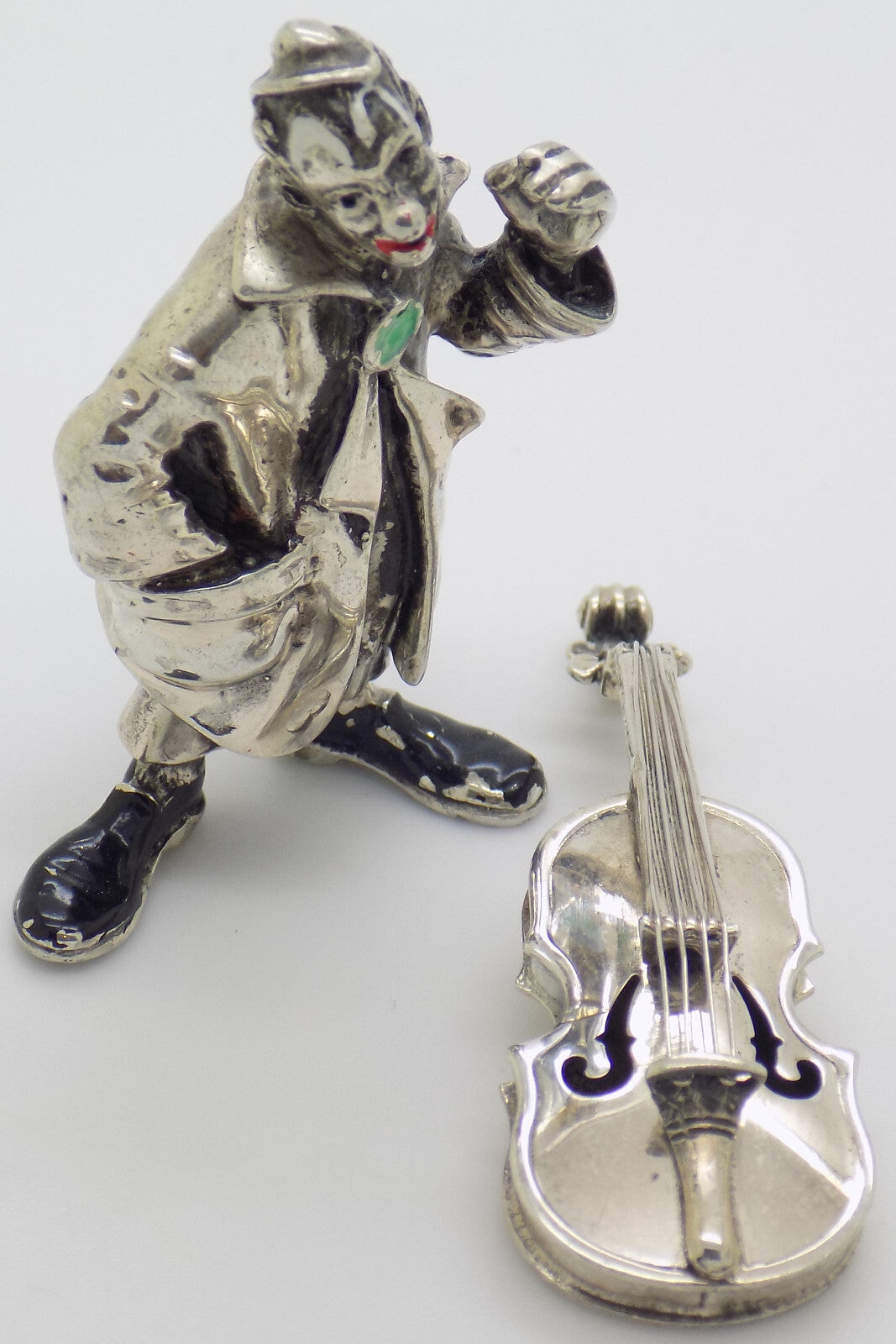 Vintage Italian Handmade Genuine Silver 800 Angini Clown w/t Contrabass Figurine