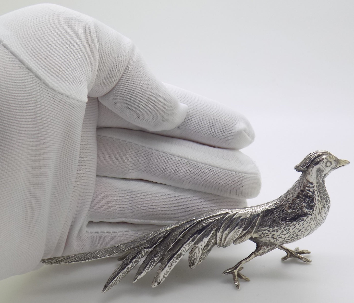 Vintage Italian Handmade Silver 800 Pheasant Large Figurine Animal Sculpture