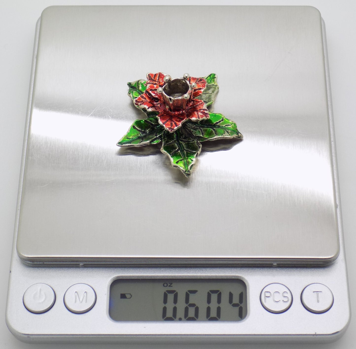 Vintage Italian Handmade Genuine Silver .800 Christmas Poinsettia Candle Holder