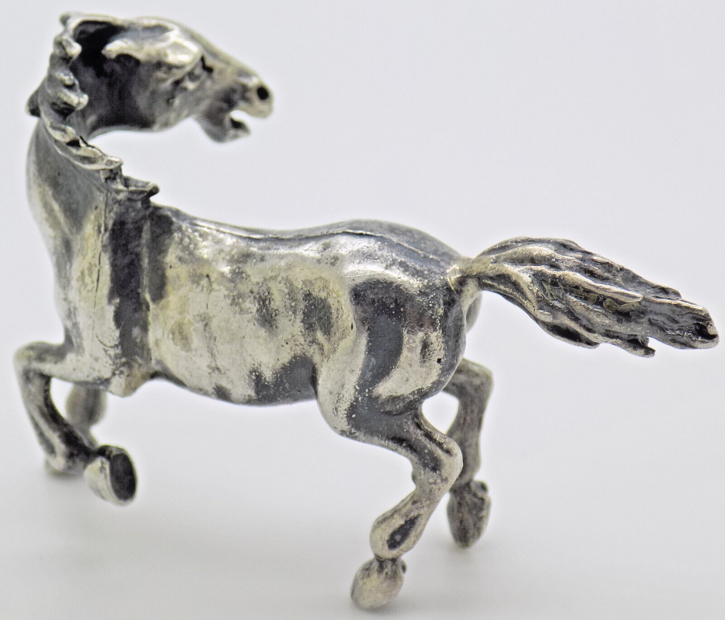 Vintage Italian Handmade Genuine Silver Horse in Full Gallop Detailed Figurine