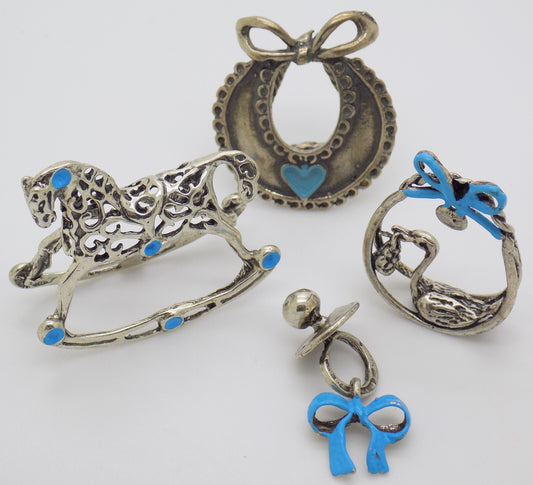 Vintage Italian Handmade Genuine Silver "Its a Boy" Miniature Collection JOB LOT