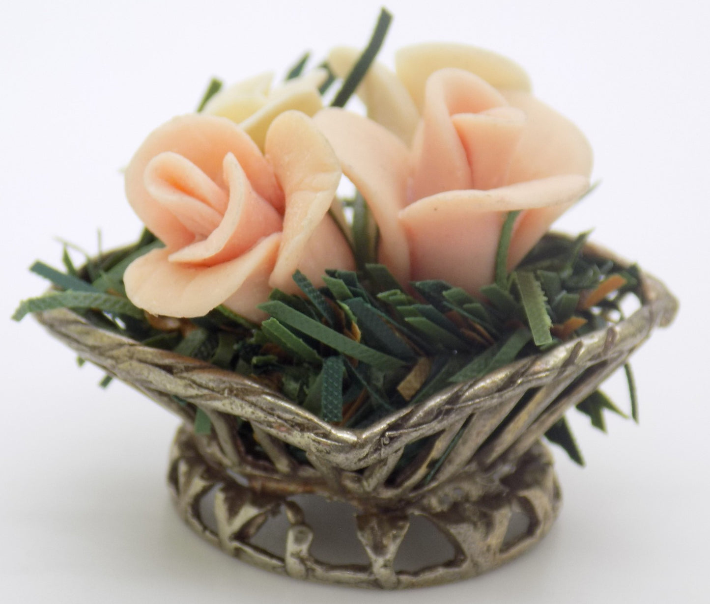 Vintage Italian 800 Silver Flower Basket Dollhouse Miniature 1970s Salt Dough