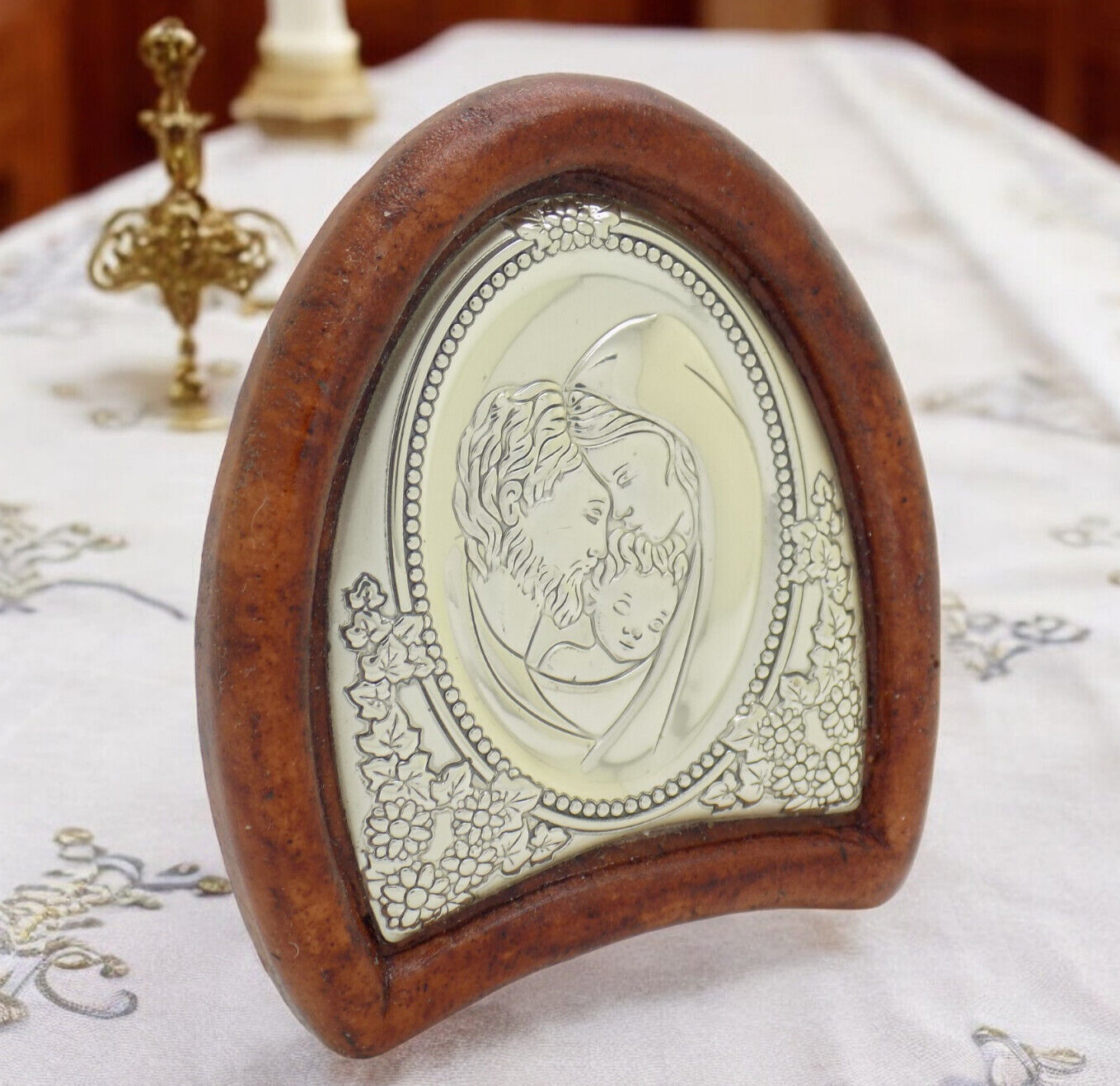 Vintage Italian Handmade Silver Lamina Sheet Holy Family Sacred Icon