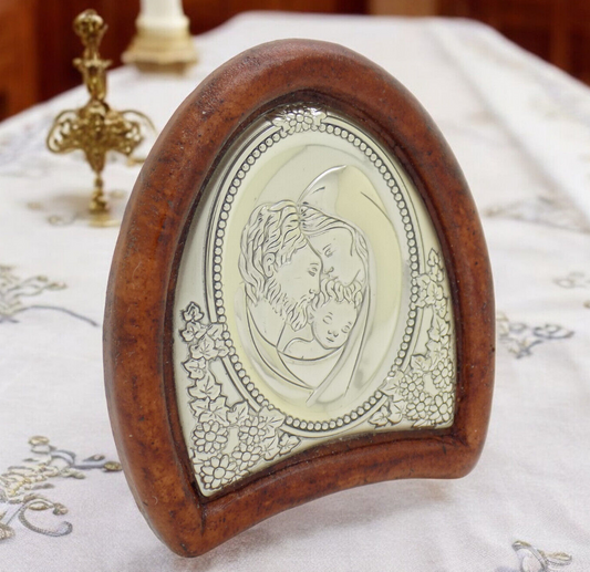 Vintage Italian Handmade Silver Lamina Sheet Holy Family Sacred Icon