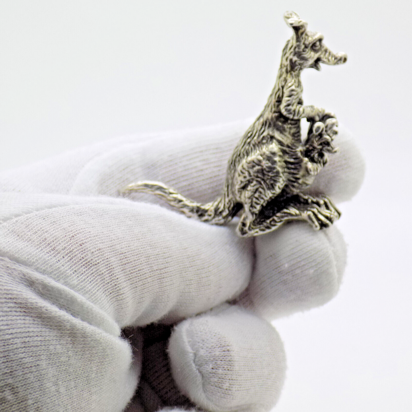 Vintage Italian Handmade Genuine Silver RARE Kangaroo with Two Joeys Figurine