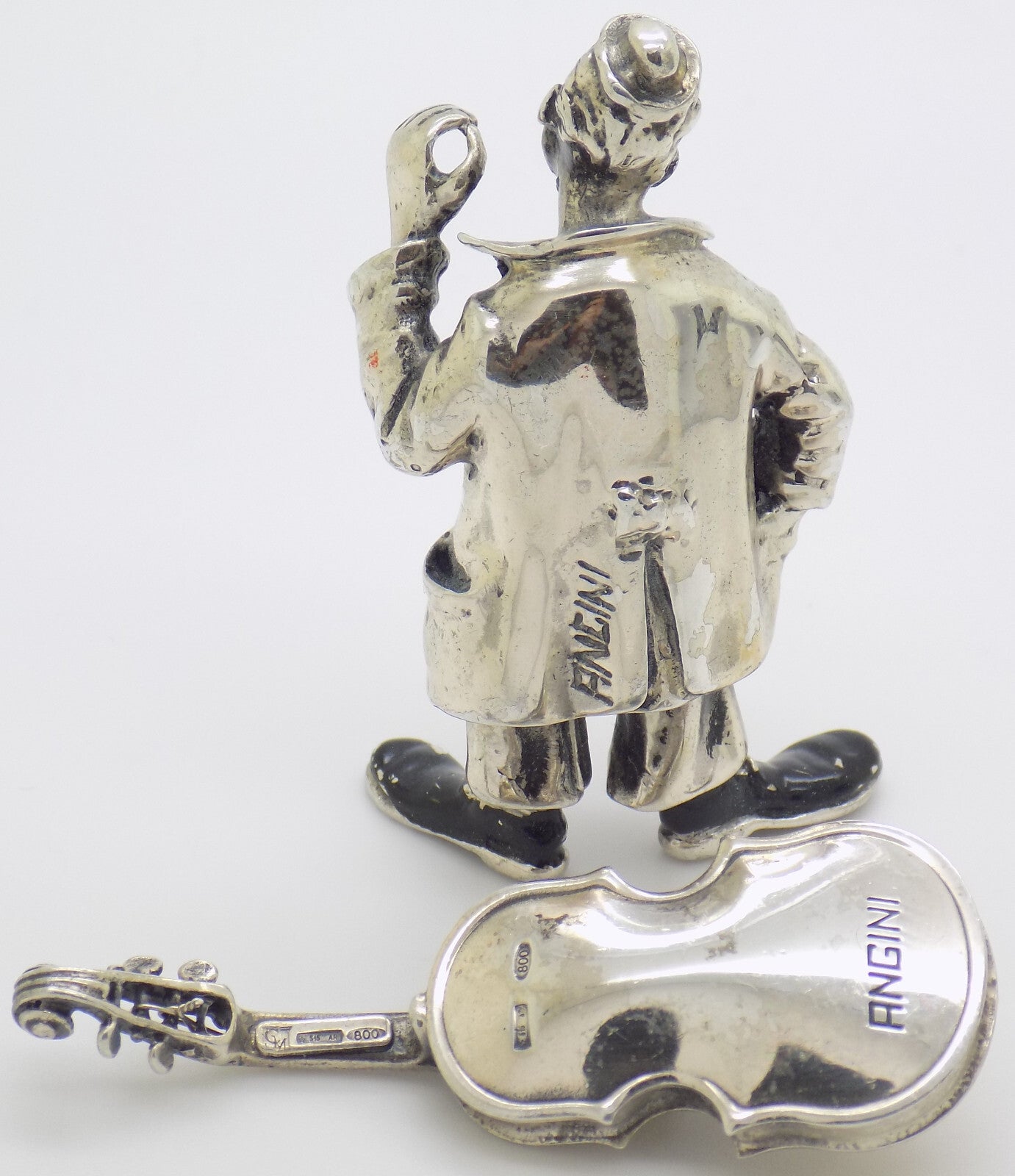 Vintage Italian Handmade Genuine Silver 800 Angini Clown w/t Contrabass Figurine
