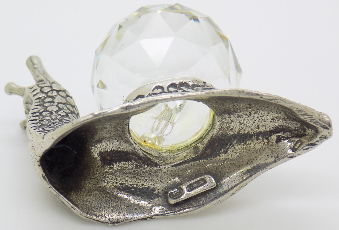 Vintage Italian Handmade Genuine Silver .800 & Crystal LIFE SIZE Snail Figurine