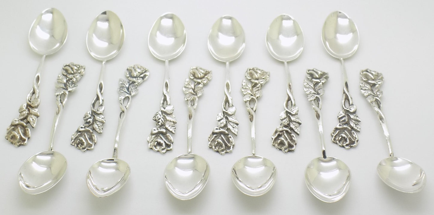 Vintage Swedish Solid Silver Rose Handle Sugar Spoon Tre Kronor Hallmark 1969