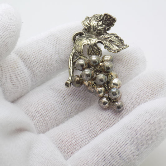 Vintage Italian Handmade Genuine Silver Bunch of Grapes LARGE Miniature Figurine