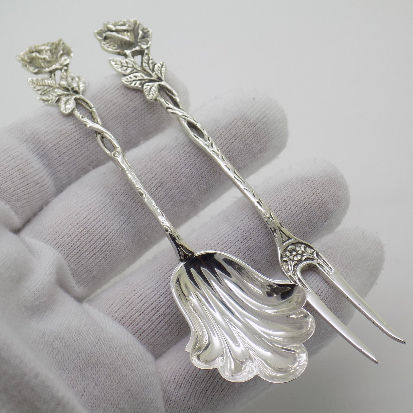 Vintage Swedish 830 Silver Fork & Spoon Set Rose Design 1965 Rolf Nilsson