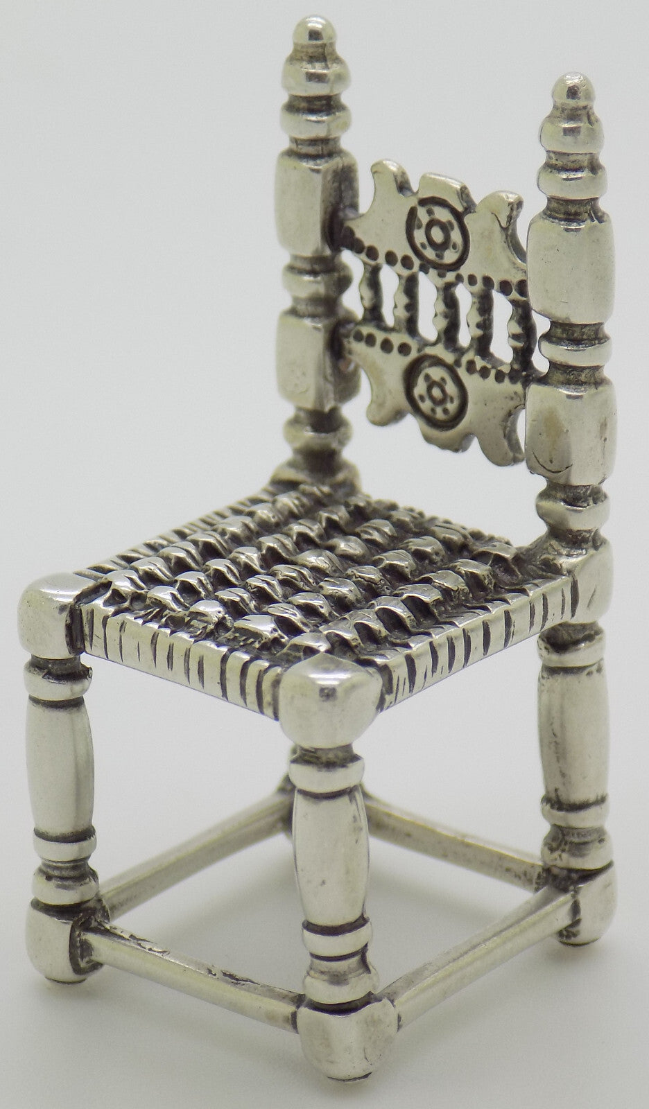 Vintage Italian Handmade Genuine Silver .800 Windsor Chair Dollhouse Miniature