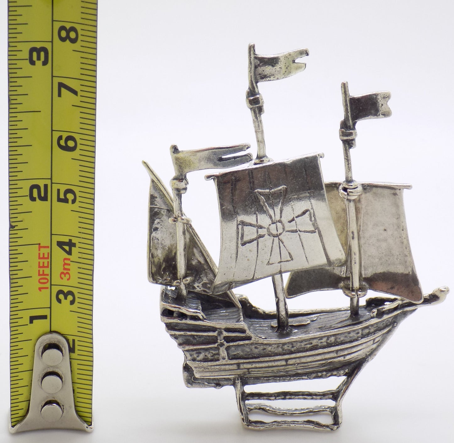Vintage Italian Handmade Genuine Silver .800 Crusades Ship Galleon Figurine