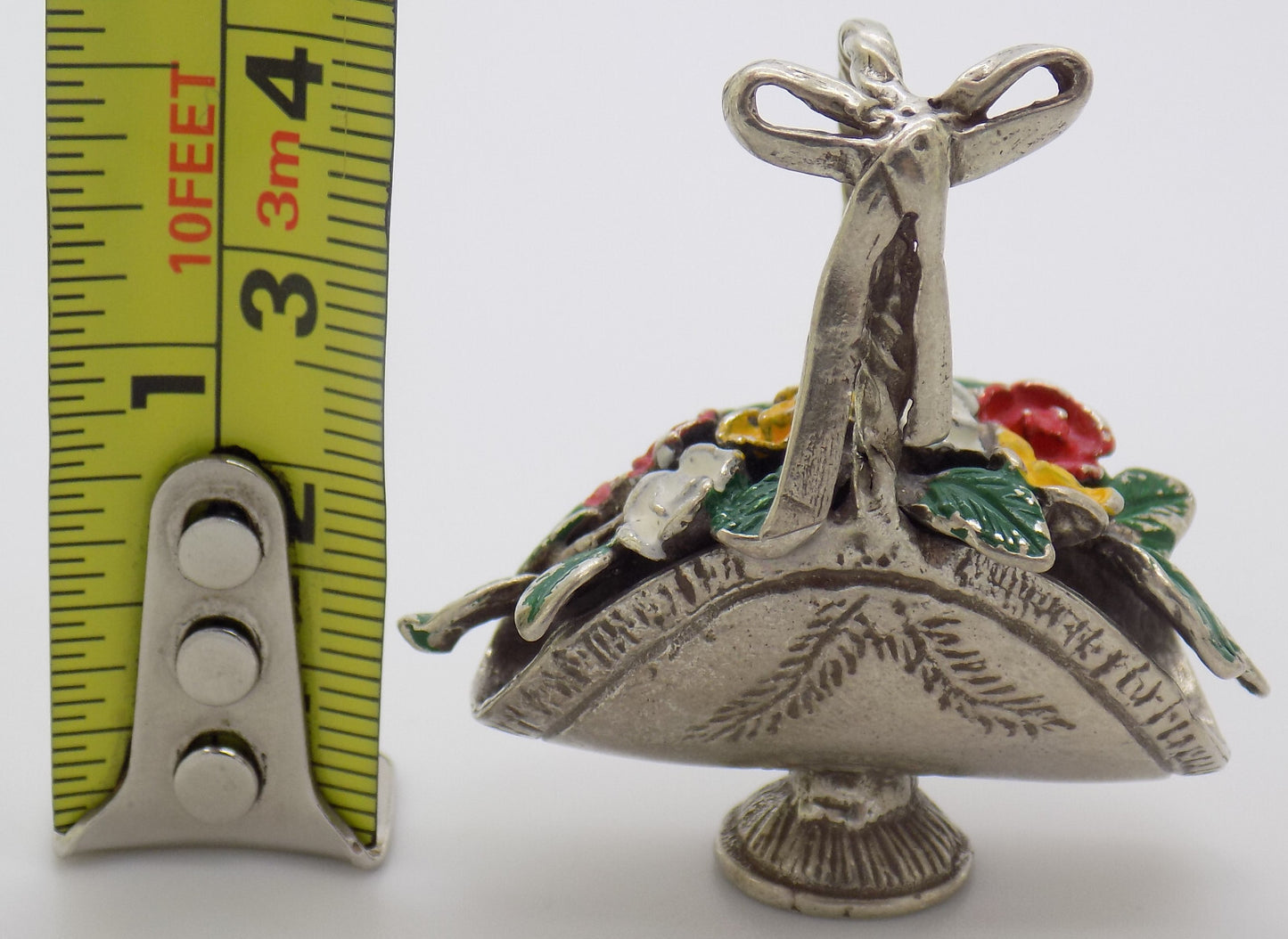 Vintage Italian Handmade Genuine Silver Flower Basket RARE Dolhouse Miniature