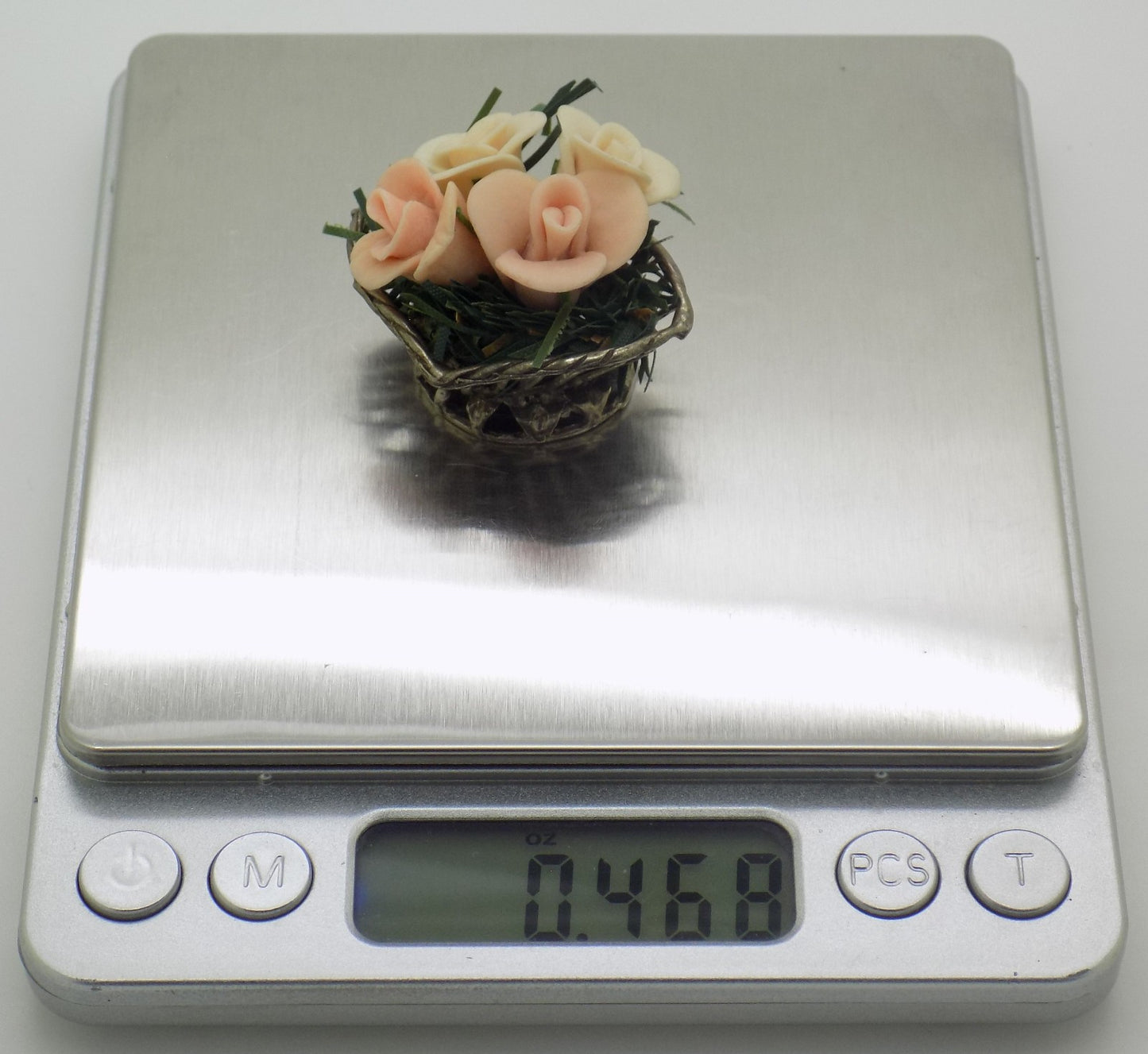 Vintage Italian 800 Silver Flower Basket Dollhouse Miniature 1970s Salt Dough