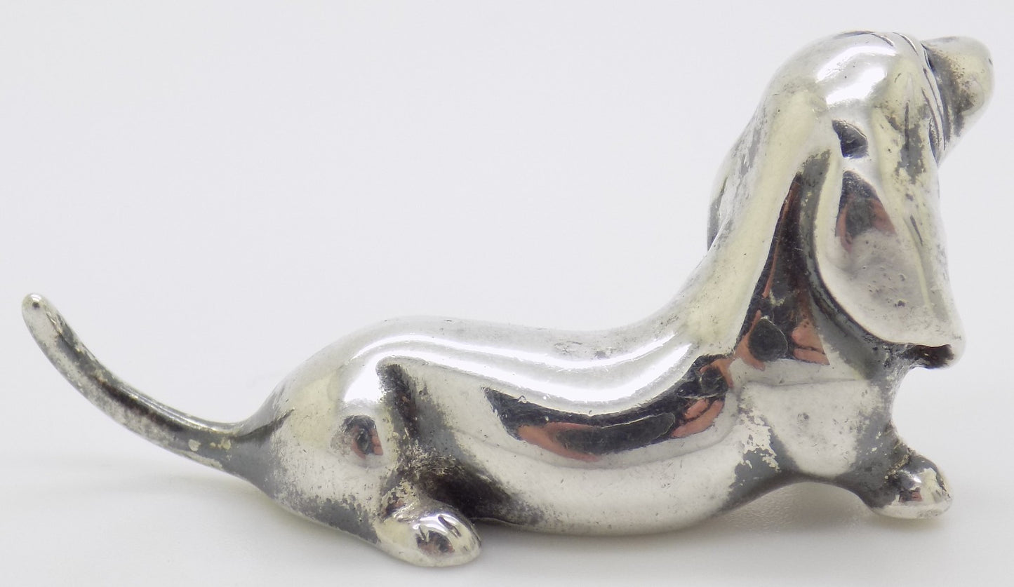 Vintage Italian Handmade Genuine Silver Wiener Dog Dachshund Dollhouse Miniature