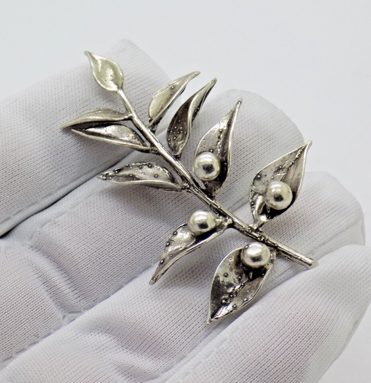 Vintage Italian Handmade Genuine Silver Holly Christmas Decoration Figurine